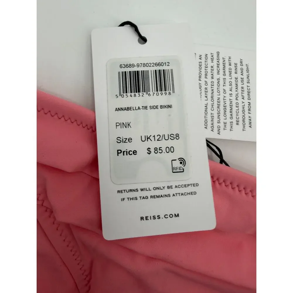 REISS Annabella Knot Detail Triangle Bikini Bottom Size 8 NEW Pink Swim Swimwear